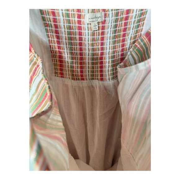 Linda Anderson Striped Square Neck Smocked Back Gold Shimmer Sundress Size Large - Picture 13 of 16